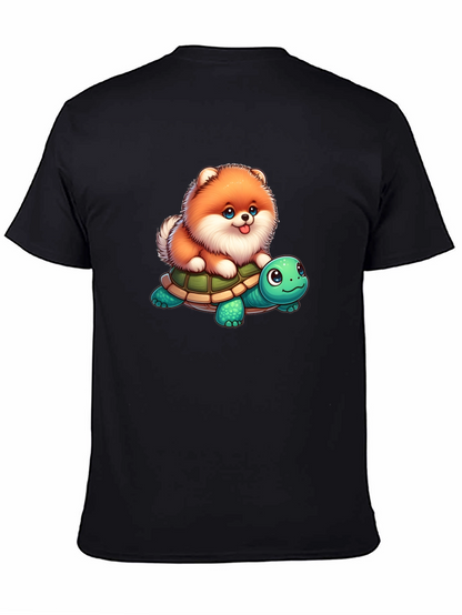 Cute Dog Riding Turtle Graphic T-Shirt