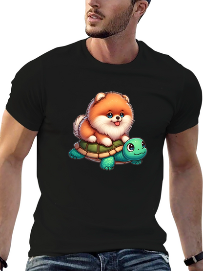 Cute Dog Riding Turtle Graphic T-Shirt