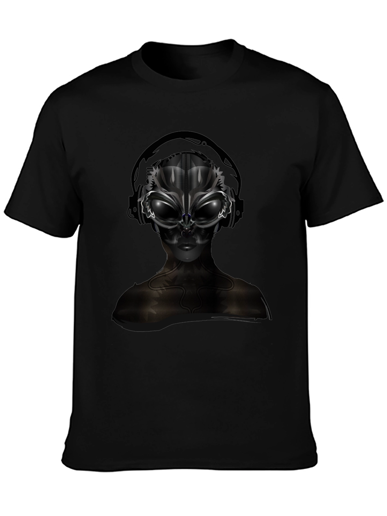 Alien DJ Black T-Shirt - Futuristic Graphic Tee