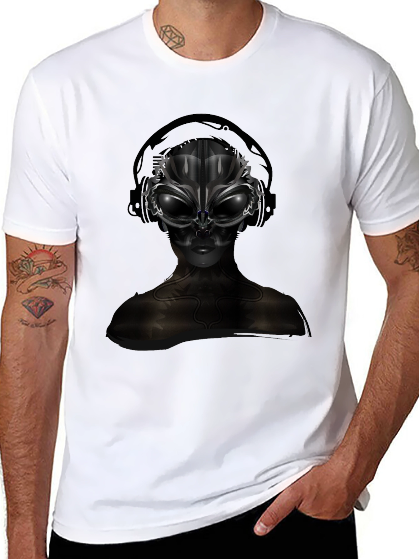 Alien DJ Black T-Shirt - Futuristic Graphic Tee