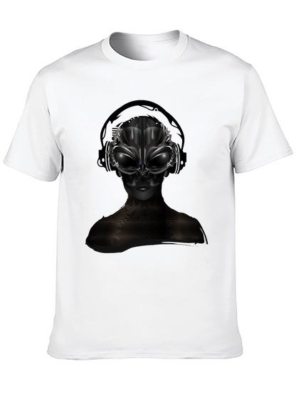 Alien DJ Black T-Shirt - Futuristic Graphic Tee