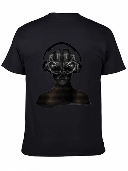 Alien DJ Black T-Shirt - Futuristic Graphic Tee
