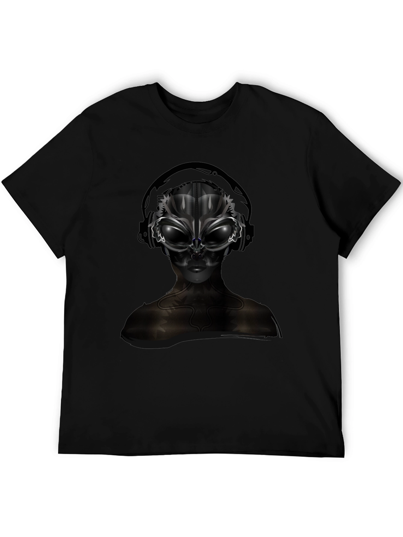 Alien DJ Black T-Shirt - Futuristic Graphic Tee