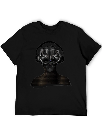 Alien DJ Black T-Shirt - Futuristic Graphic Tee
