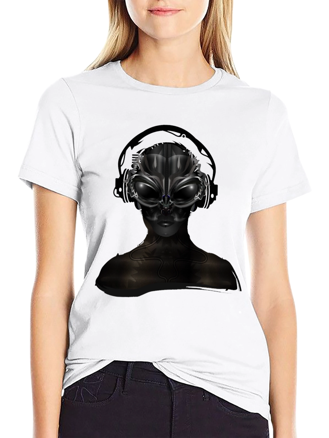 Alien DJ Black T-Shirt - Futuristic Graphic Tee