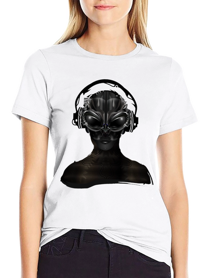Alien DJ Black T-Shirt - Futuristic Graphic Tee