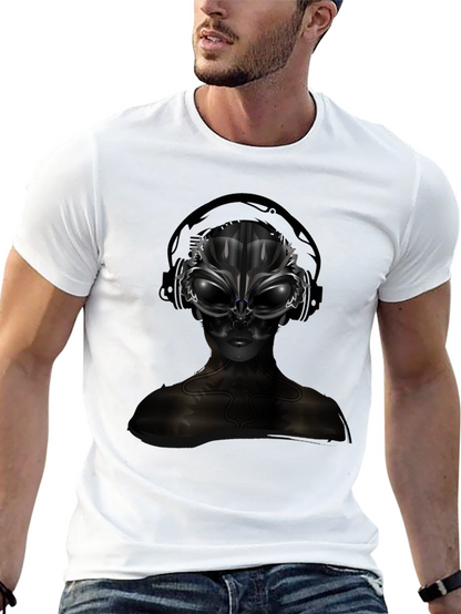 Alien DJ Black T-Shirt - Futuristic Graphic Tee