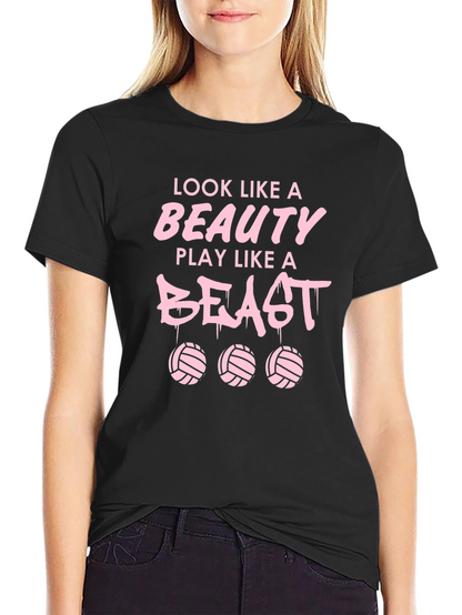 Beauty and Beast Volleyball Graphic T-Shirt