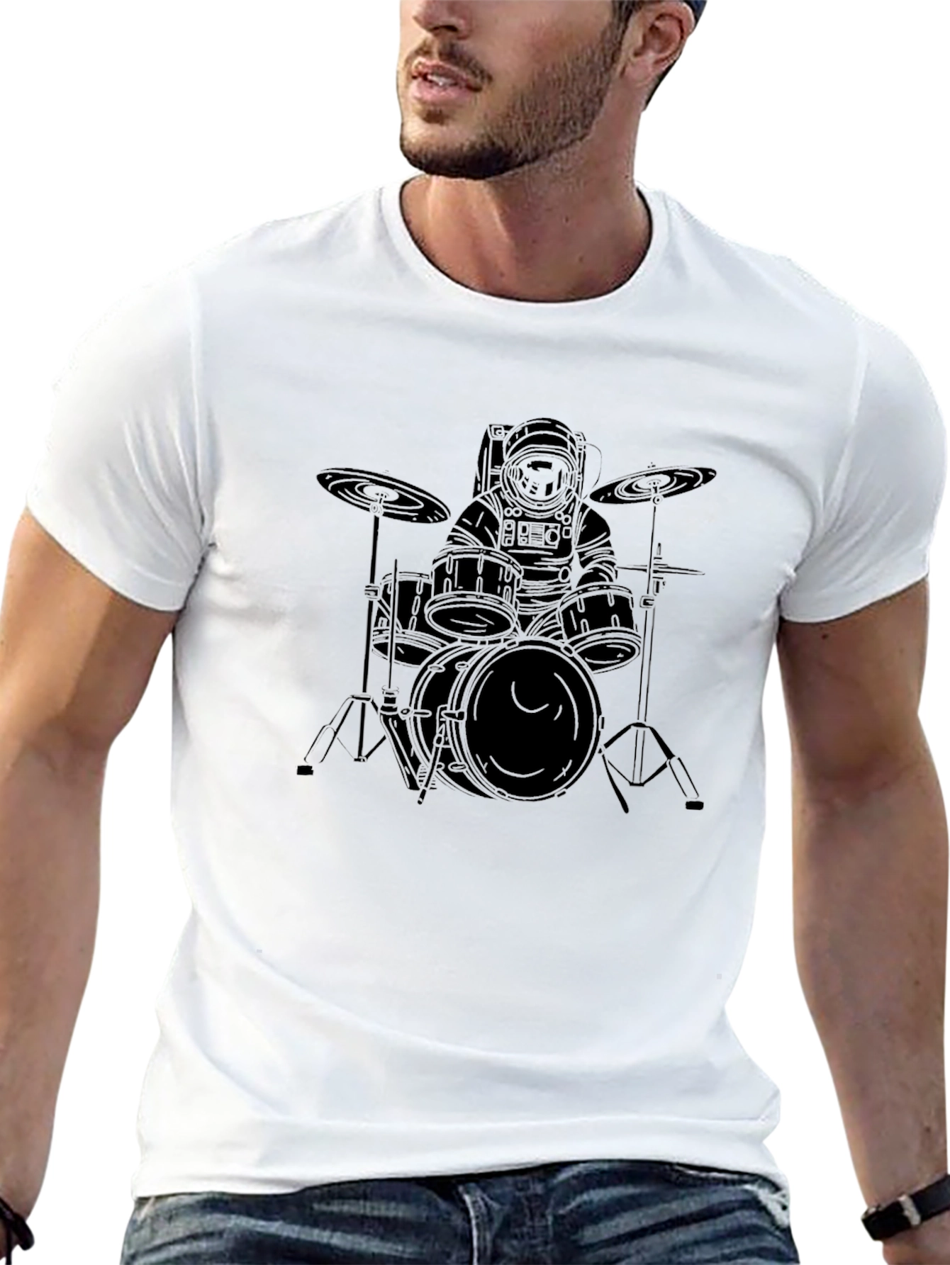 Astronaut Drummer Graphic T-Shirt