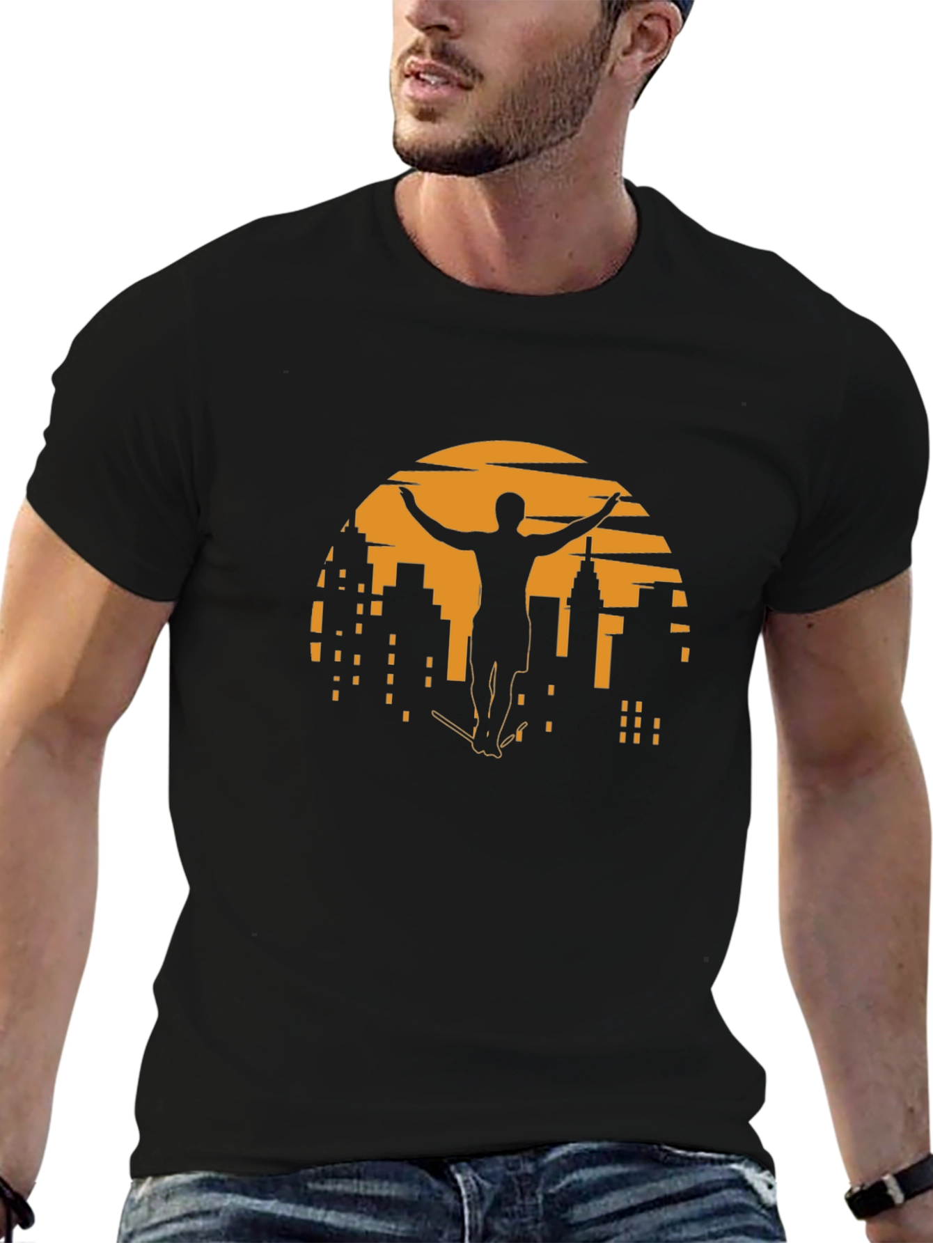 Sunset City Skateboarder Graphic Tee - Black
