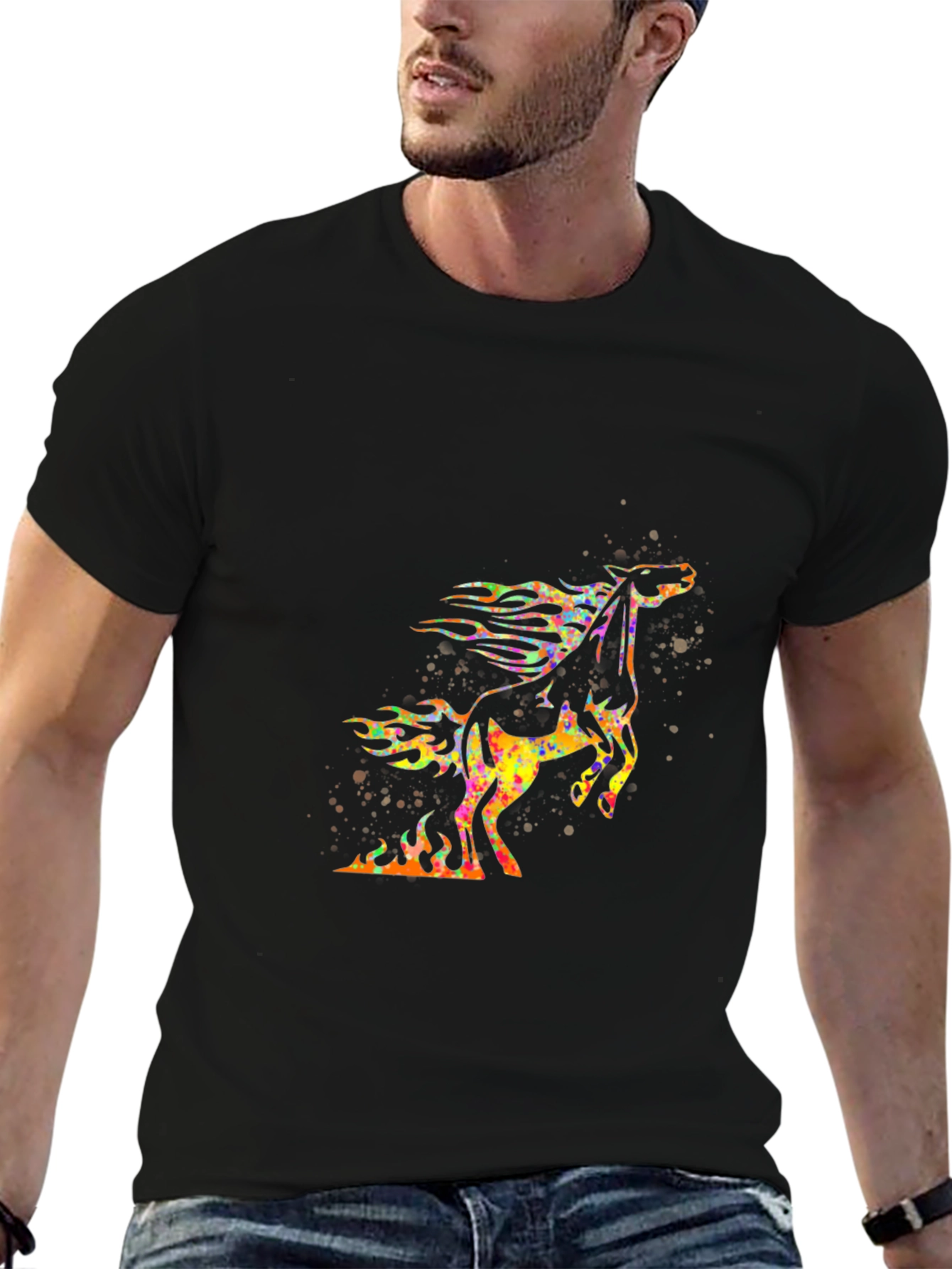 Flaming Horse Graphic T-Shirt - Bold Black Tee