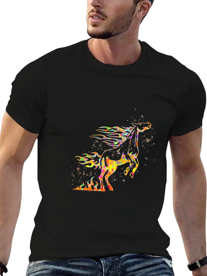 Flaming Horse Graphic T-Shirt - Bold Black Tee