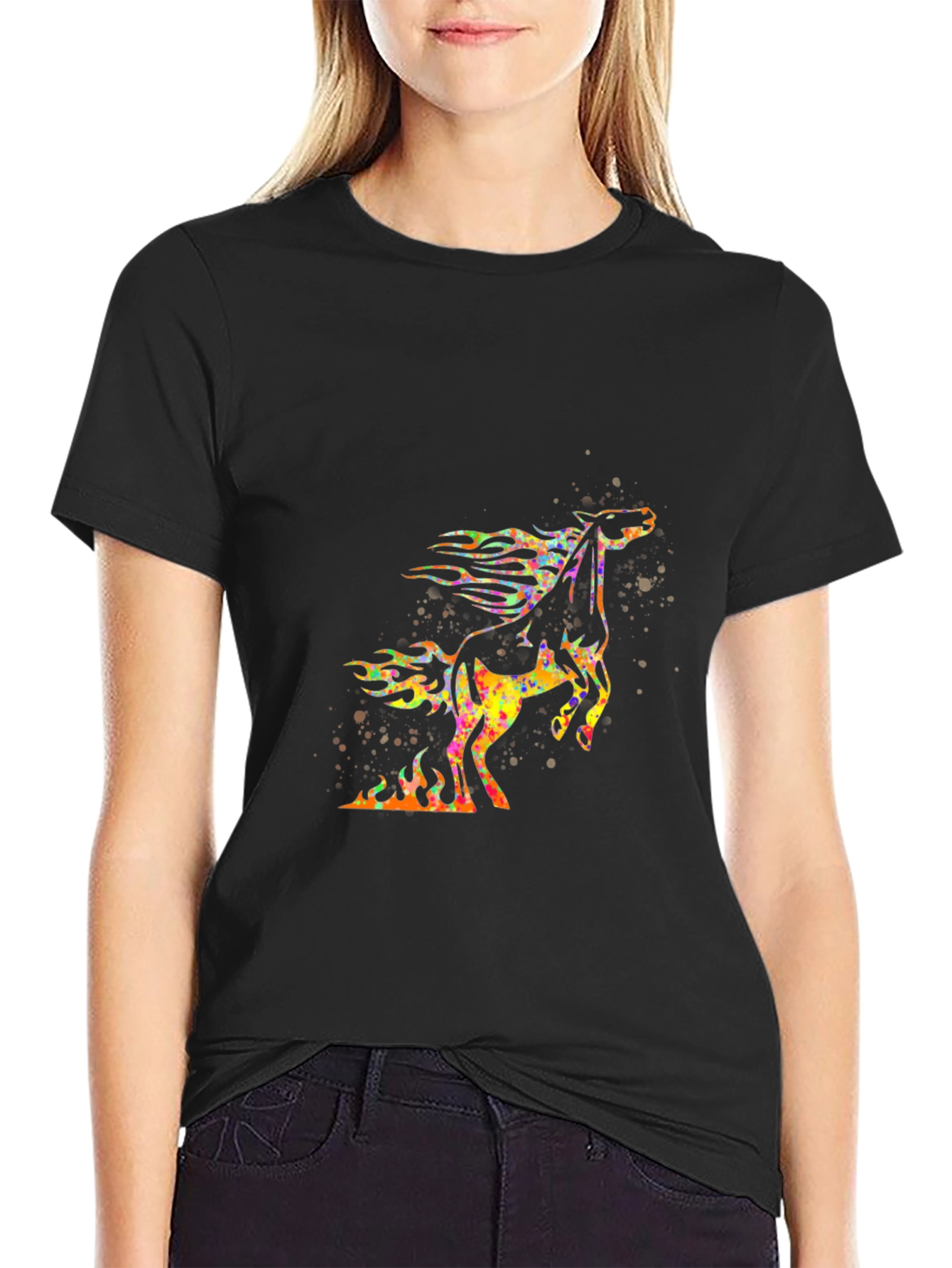 Flaming Horse Graphic T-Shirt - Bold Black Tee