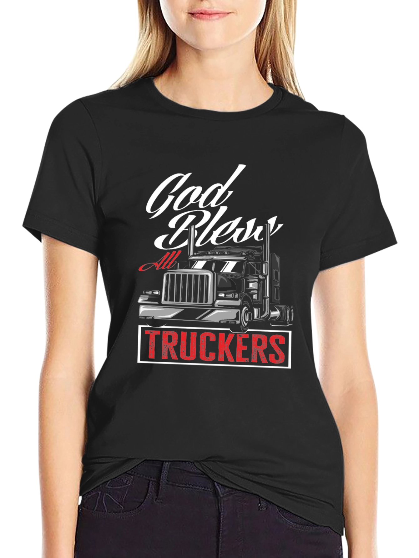 God Bless All Truckers Black T-Shirt