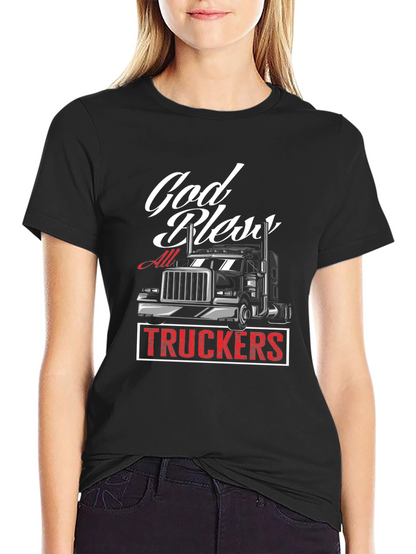 God Bless All Truckers Black T-Shirt