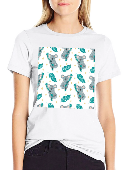 Koala Pattern Tee: Adorable Black Cotton T-Shirt