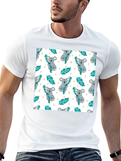 Koala Pattern Tee: Adorable Black Cotton T-Shirt