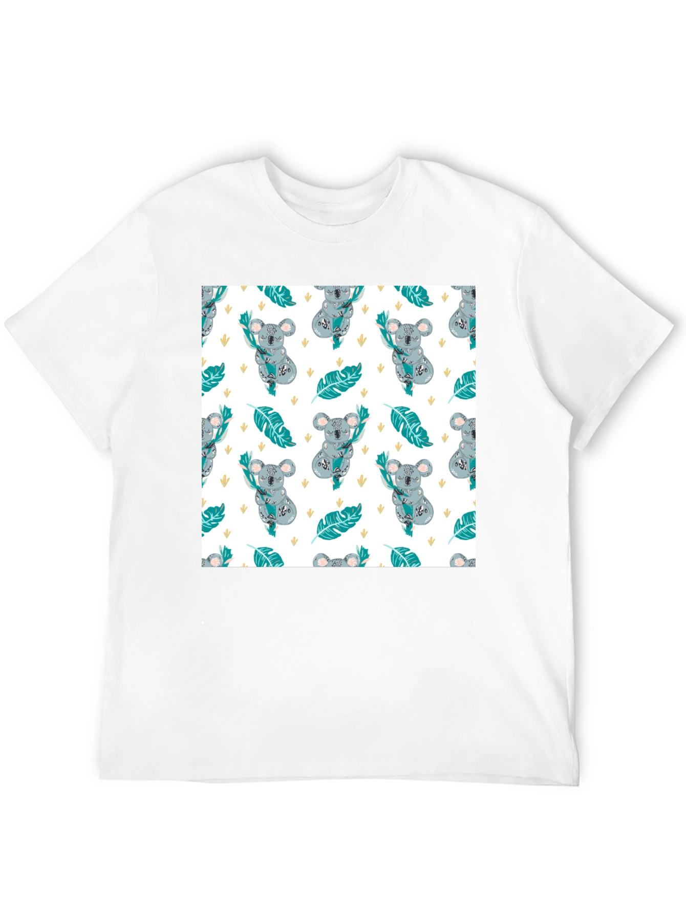 Koala Pattern Tee: Adorable Black Cotton T-Shirt