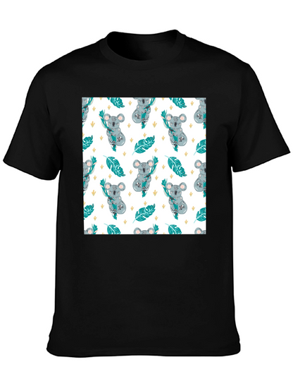 Koala Pattern Tee: Adorable Black Cotton T-Shirt