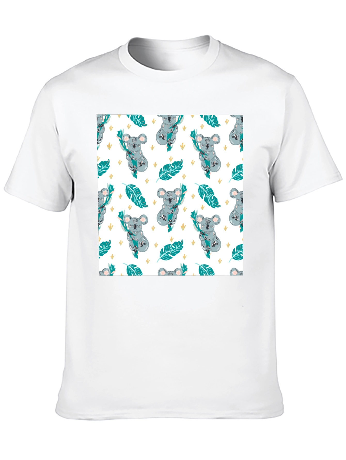 Koala Pattern Tee: Adorable Black Cotton T-Shirt