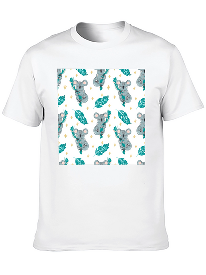 Koala Pattern Tee: Adorable Black Cotton T-Shirt