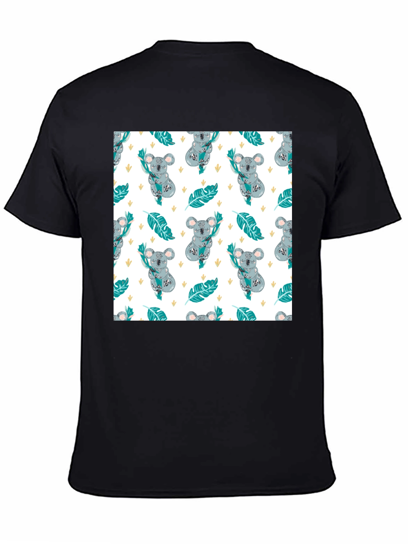 Koala Pattern Tee: Adorable Black Cotton T-Shirt