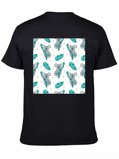 Koala Pattern Tee: Adorable Black Cotton T-Shirt