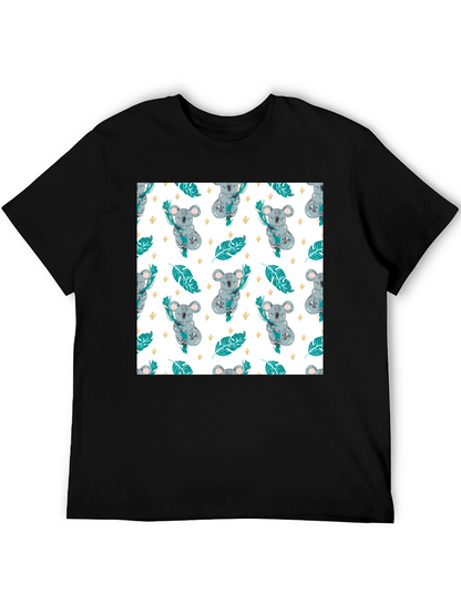 Koala Pattern Tee: Adorable Black Cotton T-Shirt
