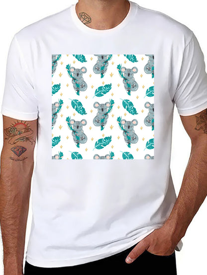 Koala Pattern Tee: Adorable Black Cotton T-Shirt