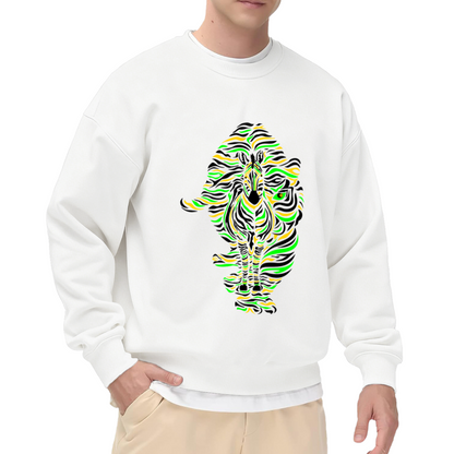 Psychedelic Zebra Herd Sweatshirt - Abstract Distorted Zebras Crewneck, Op Art Animal Print Pullover, Trippy Wildlife Sweatshirt, Kaleido Top