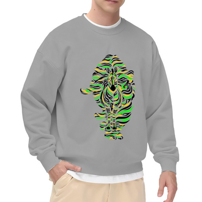 Psychedelic Zebra Herd Sweatshirt - Abstract Distorted Zebras Crewneck, Op Art Animal Print Pullover, Trippy Wildlife Sweatshirt, Kaleido Top