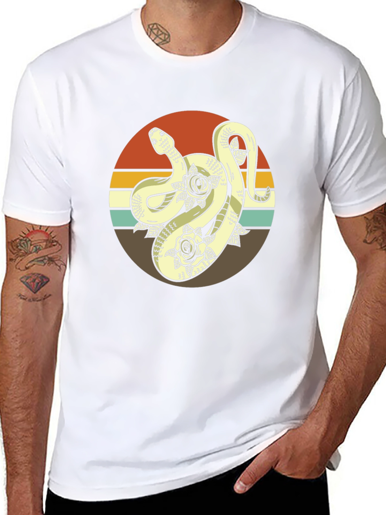 Retro Snake & Roses Graphic Tee