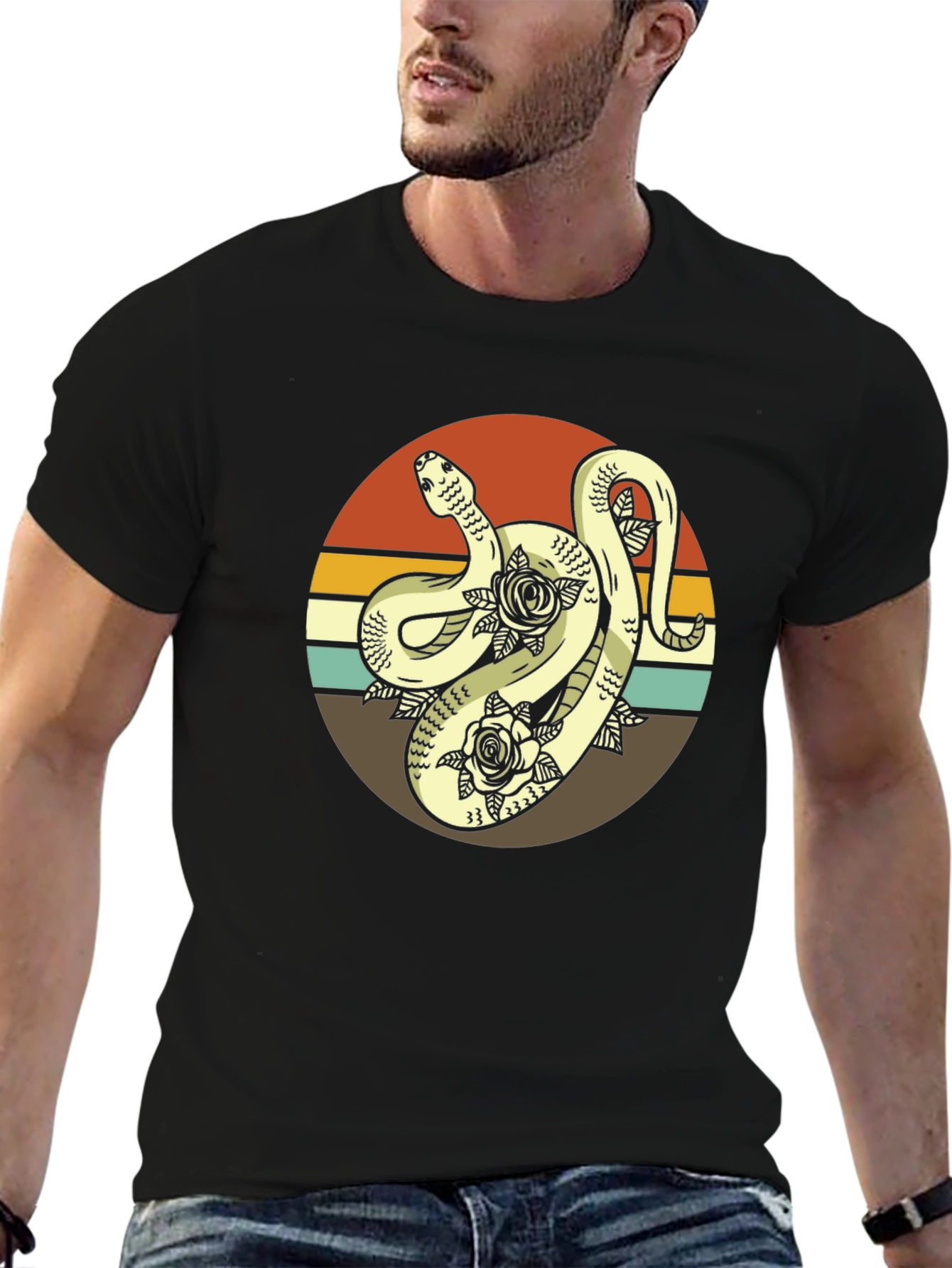Retro Snake & Roses Graphic Tee