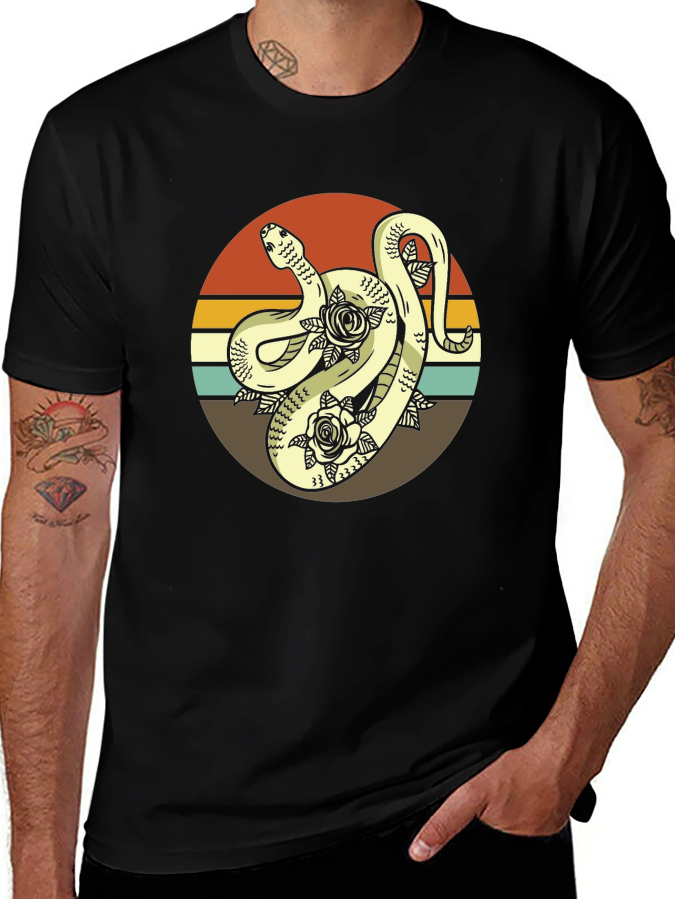 Retro Snake & Roses Graphic Tee