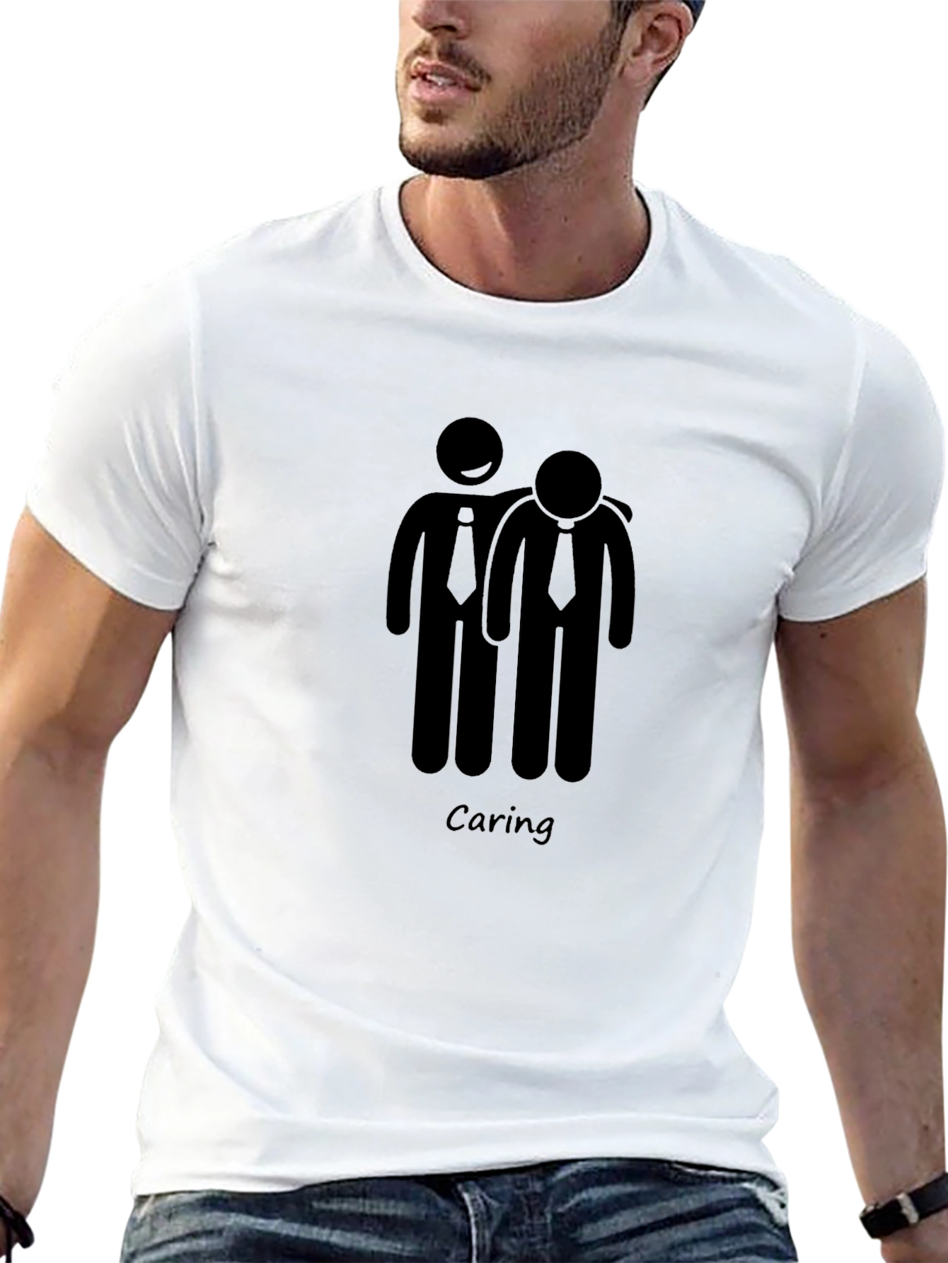 Caring Graphic Tee - Black Crew Neck Shirt