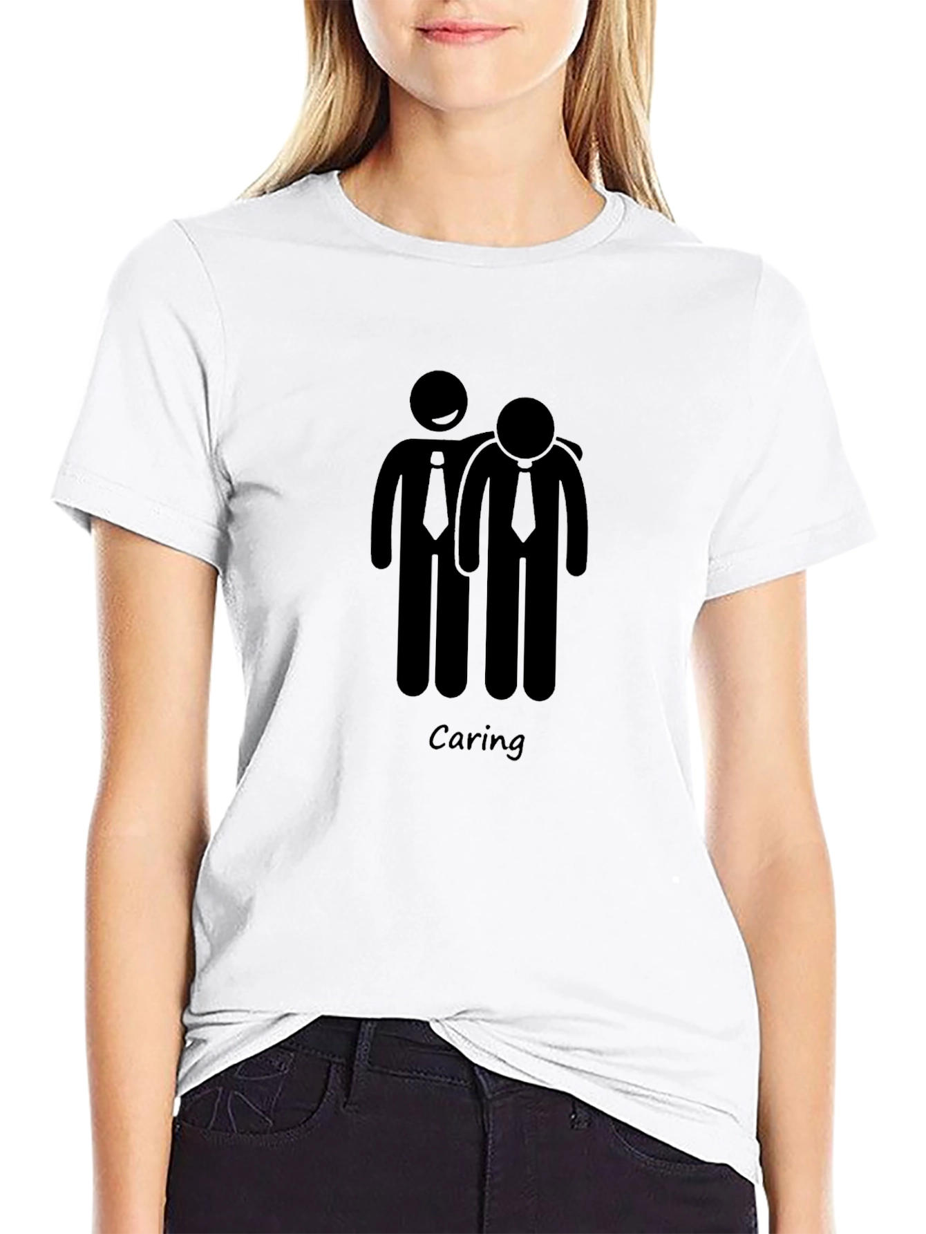 Caring Graphic Tee - Black Crew Neck Shirt