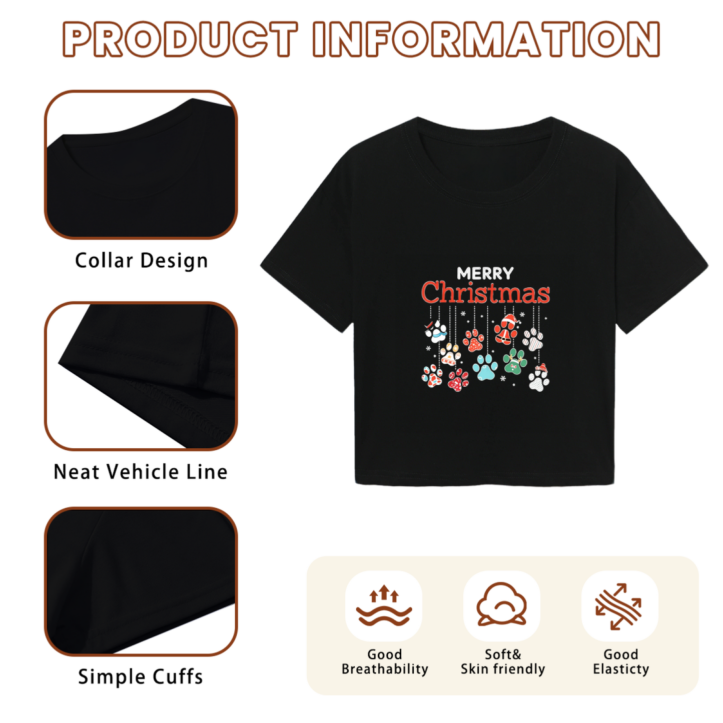 Colorful Dog Paw Print Merry Christmas Crop T?Shirt