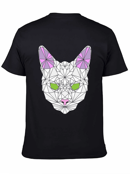 Geometric Cat Graphic Tee - Stylish & Unique