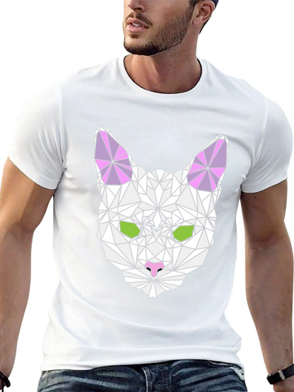 Geometric Cat Graphic Tee - Stylish & Unique