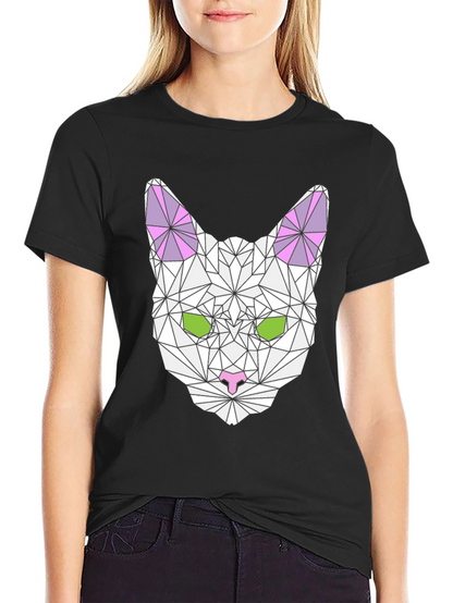 Geometric Cat Graphic Tee - Stylish & Unique