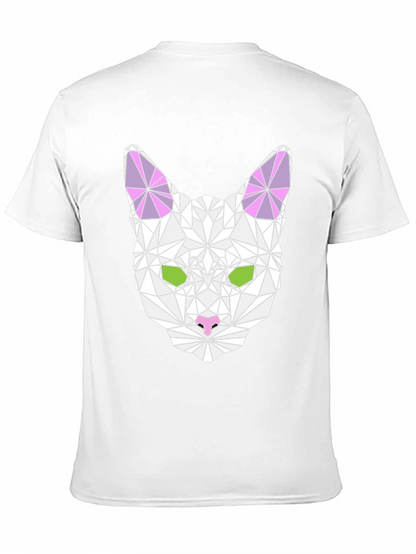 Geometric Cat Graphic Tee - Stylish & Unique
