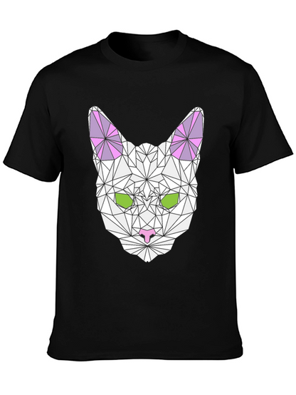 Geometric Cat Graphic Tee - Stylish & Unique