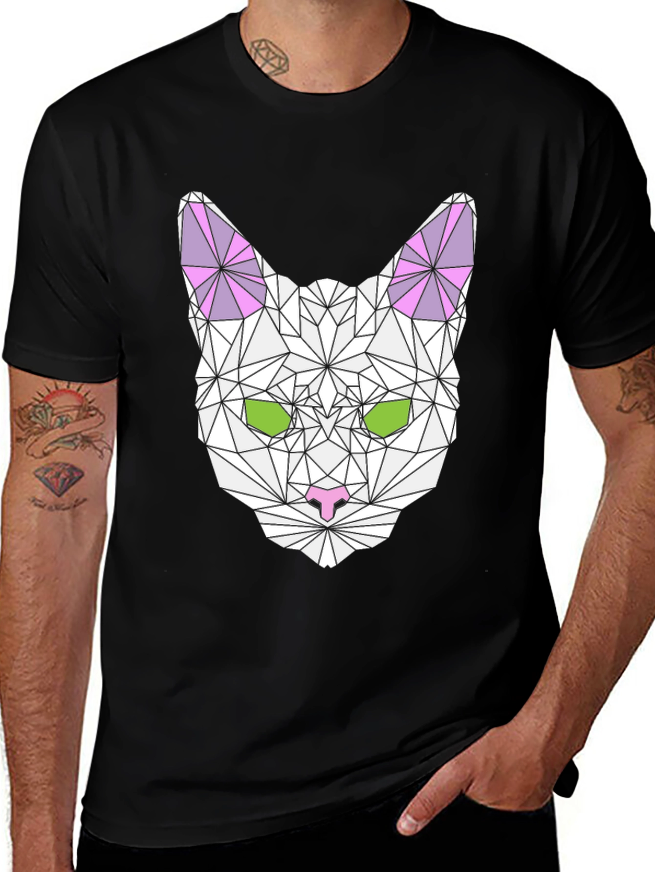 Geometric Cat Graphic Tee - Stylish & Unique