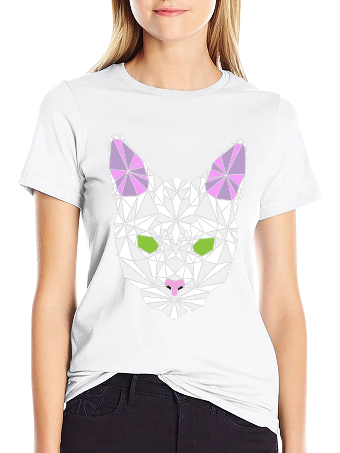 Geometric Cat Graphic Tee - Stylish & Unique