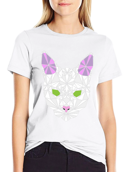 Geometric Cat Graphic Tee - Stylish & Unique