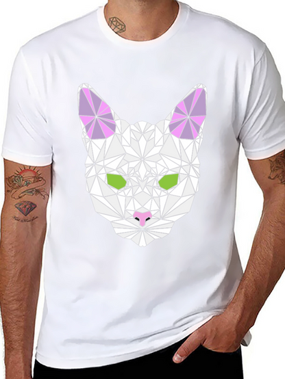 Geometric Cat Graphic Tee - Stylish & Unique