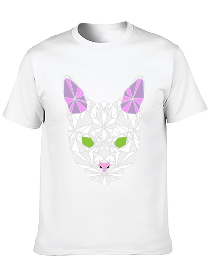 Geometric Cat Graphic Tee - Stylish & Unique