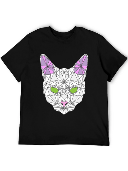 Geometric Cat Graphic Tee - Stylish & Unique