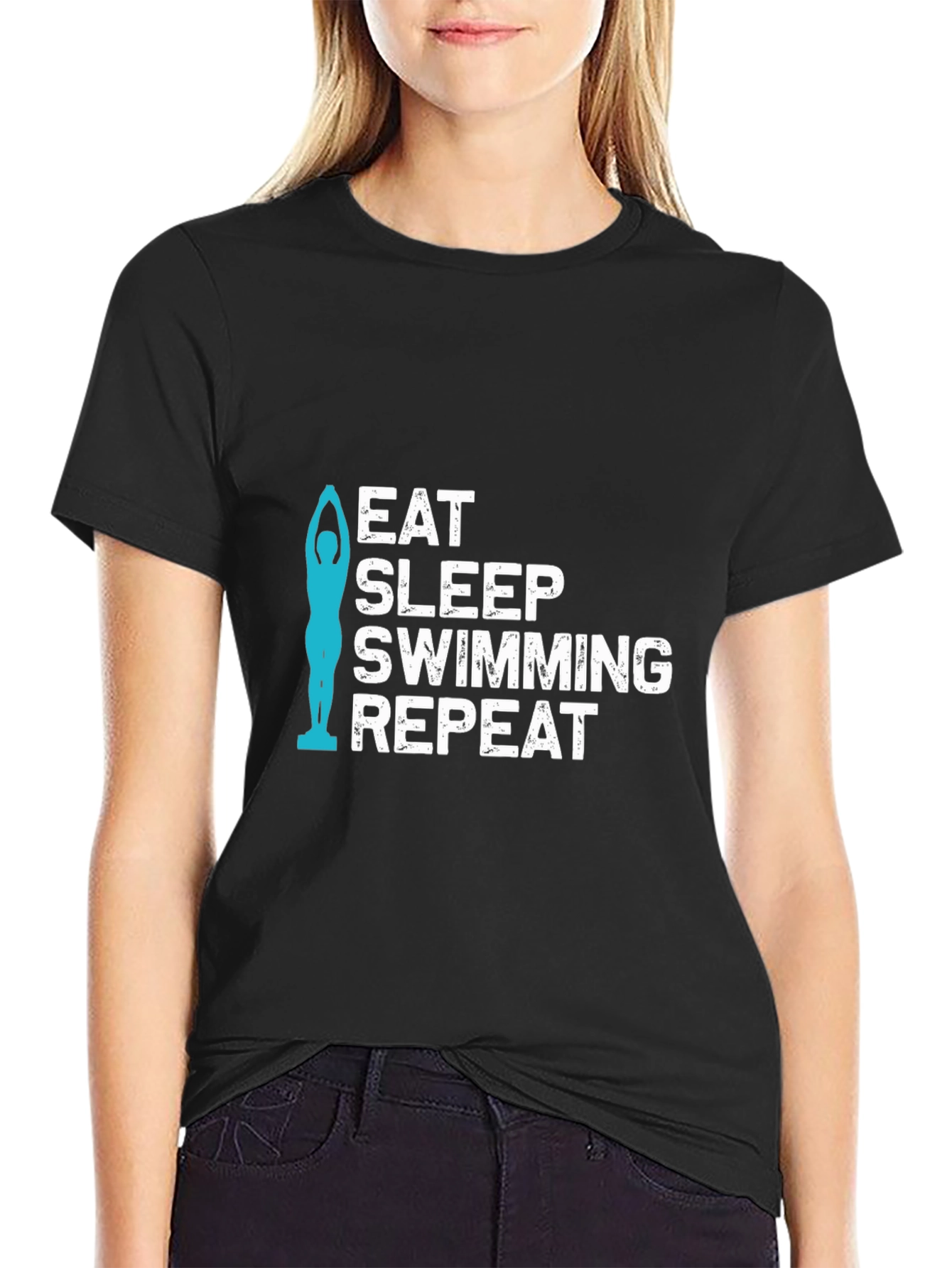 Eat Sleep Swimming Repeat Black T-Shirt