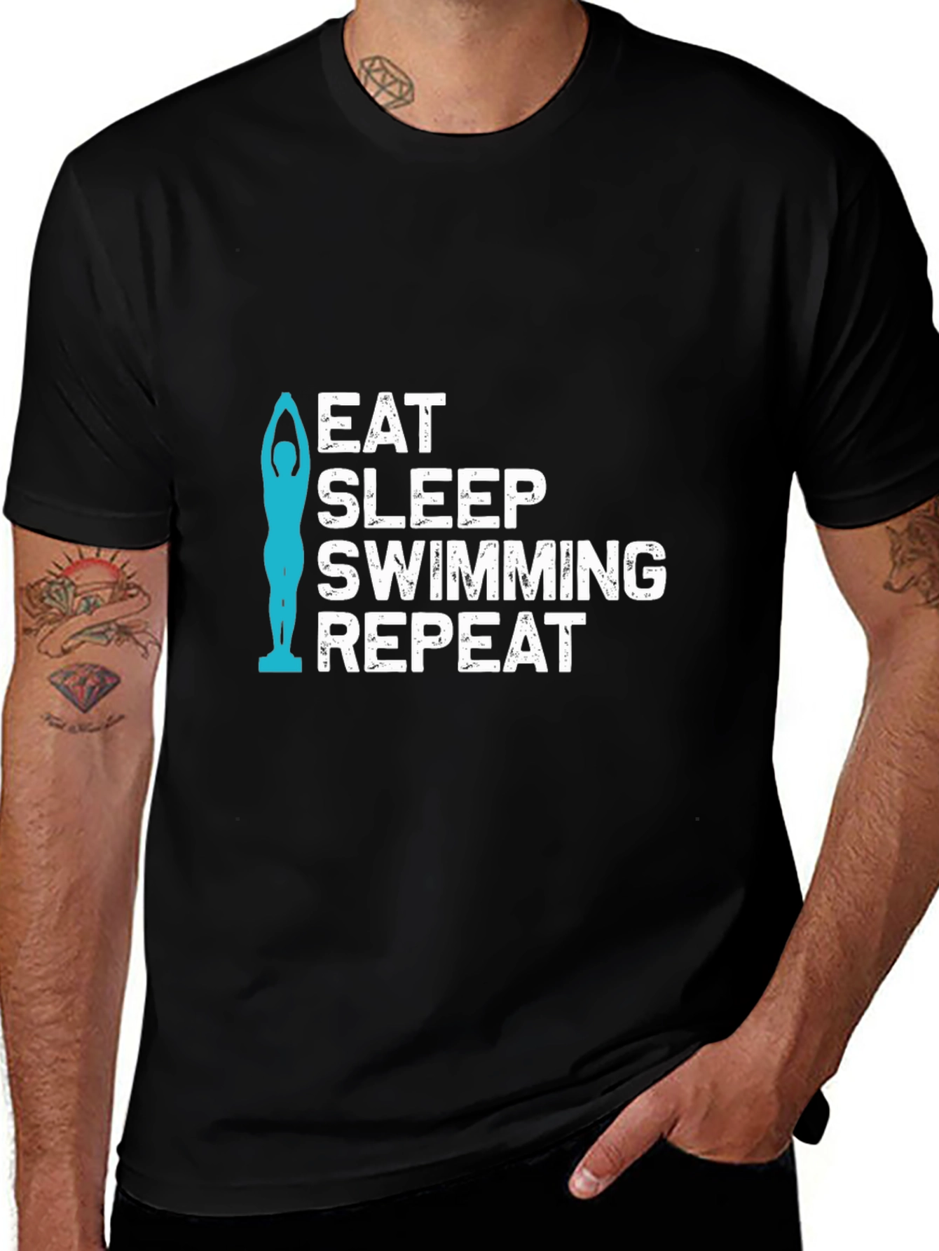 Eat Sleep Swimming Repeat Black T-Shirt